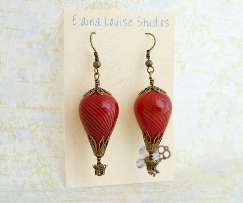 Spicy Red Hot Air Balloon Earrings Red earrings Red Steampunk Jewelry image 4