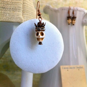 Halloween Earring for men Day of the Dead jewelry Pirate earring copper crown and skull Dia de los Muertos image 3