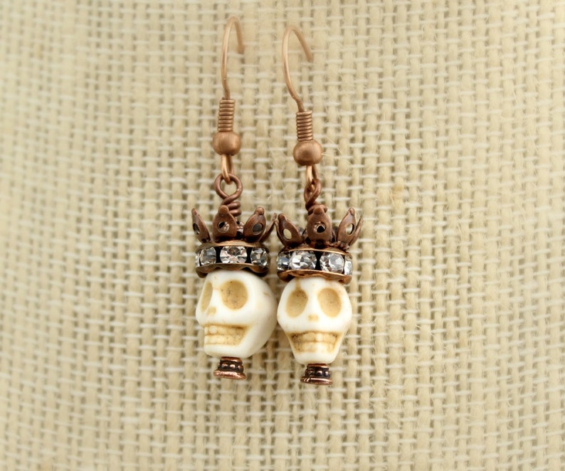 Pirate Queen Earrings skull and crown Day of the Dead jewelry Dia de los Muertos Halloween earrings image 4