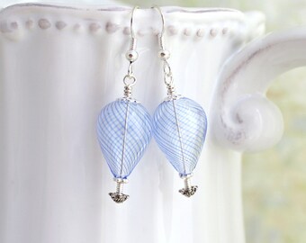 Something blue hot air balloon earrings - perfect jewelry for your hot air balloon wedding - bridal jewelry