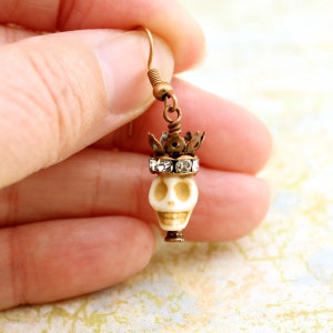 Halloween Earring for men Day of the Dead jewelry Pirate earring copper crown and skull Dia de los Muertos image 2