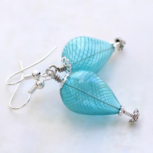 Turquoise and silver hot air balloon earrings blown glass beads with tones of silver Robins Egg Blue Earrings Wedding jewelry image 4