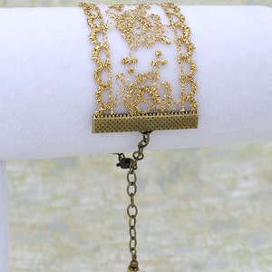 Gold lace bracelet adjustable ribbon bracelet with gold colored thread on a net base trim ribbon jewelry image 4