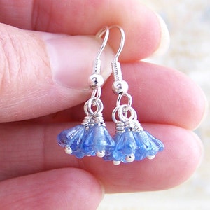 Tiny Blue Flower Earrings inspired by the Flower Fairies dancing in the sky. image 4