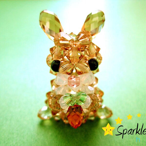 Swarovski Crystal Beaded Bunny Rabbit Carrot Cell Phone Charm Keychain Necklace Pendant Miniature Figurine