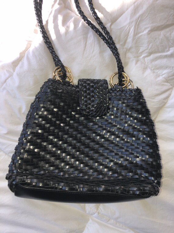 Black woven [faux] leather purse - image 1