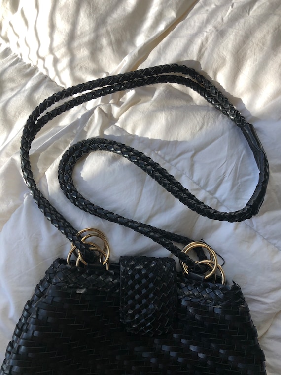 Black woven [faux] leather purse - image 2