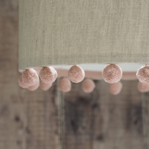 Natural Linen Pom Pom Lampshade seamist and ivory  | Pom Pom Lampshade | Pom Poms | Peony & Sage Fabric  Lampshade | Neutral Linen Lampshade