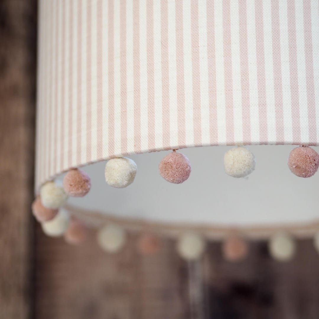 Pom Pom Lampshade Girls Room Baby's Room Pink Stripes Pom Poms Peony