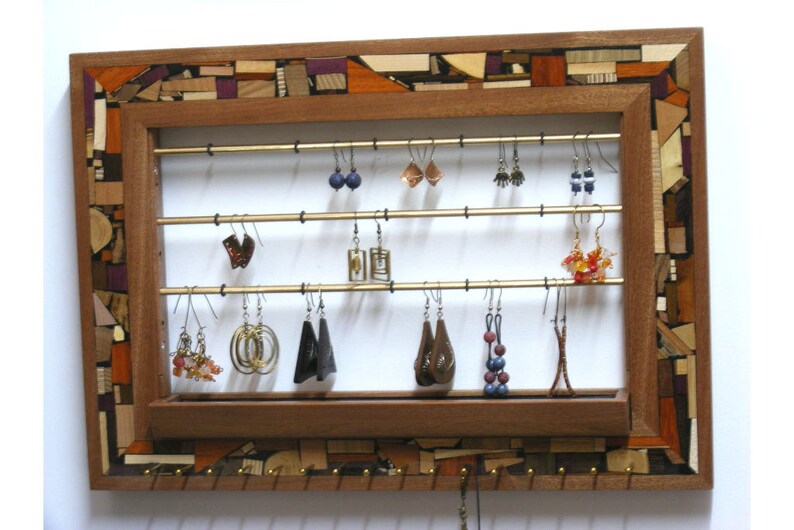Jewelry Organizer Wall Mounted Holder Earring Display Mosaic Wood Gifts For Her