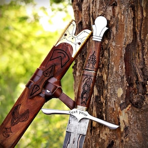 Hand Forged Copper Damascus Sword, Wooden Scabbard, Viking Fantasy Blade, Medieval Collector Item image 1