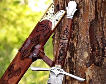 Hand Forged Copper Damascus Sword, Wooden Scabbard, Viking Fantasy Blade, Medieval Collector Item