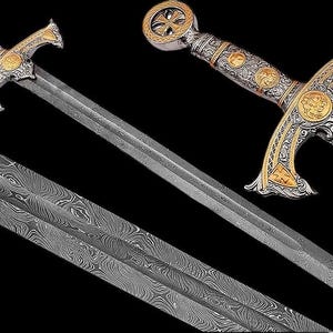 Custom Handmade Damascus Steel Sword Gorgeous Hunting sword with Leather sheath