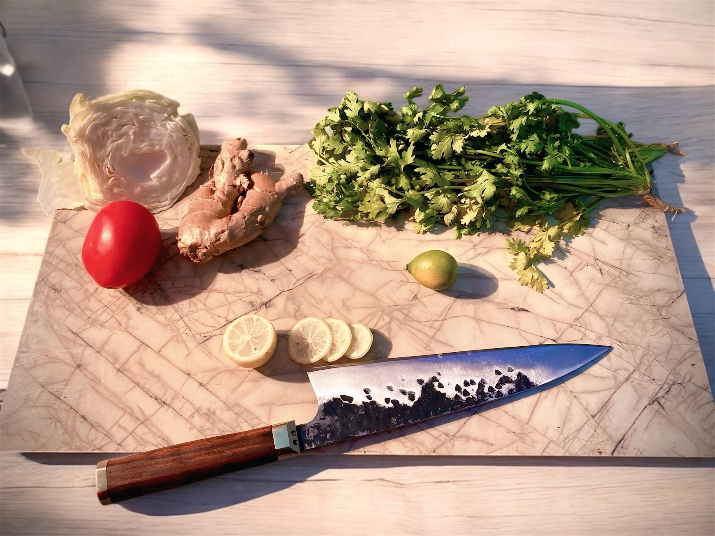 Handmade Forged Stainless Steel Santoku Chef Knife: Rosewood Handle
