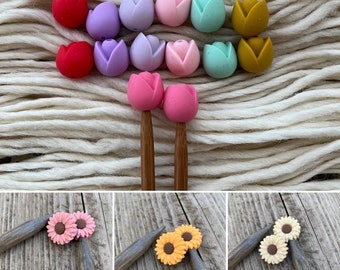 knitting needle stoppers flower themed