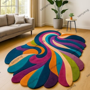 Colorful Irregular Shape Wool Rug – Modern Handmade Carpet and room bedroom decoration ideas