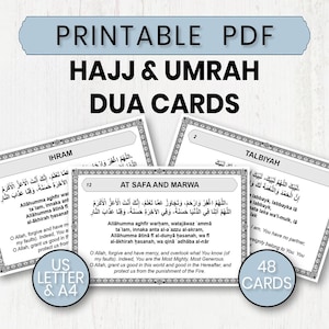 Karty do druku w formacie PDF Hadżdż Dua, Karty do druku Hadżdż Dua, Karty do nauki Hadżdż, Karty modlitewne, Islamska Dua, Karty przypominające o Dua, Minimalistyczne