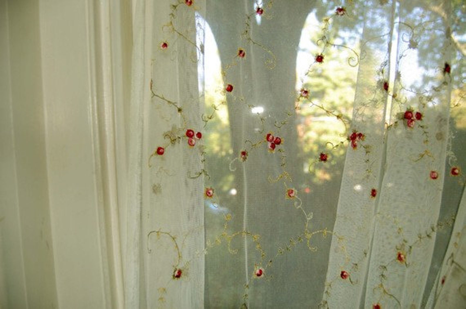 Vintage romantic Curtain with rosebud embroidery Etsy
