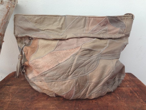 1970s leather BOHO patchwork purse