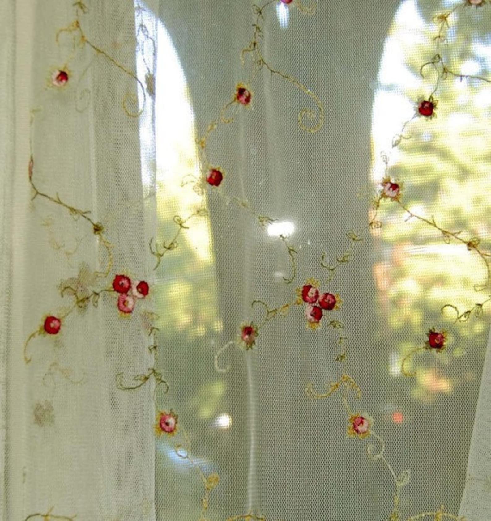 Vintage romantic Curtain with rosebud embroidery Etsy