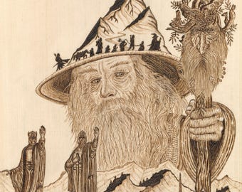 Obra de arte pirograbado de El Señor de los Anillos (impresión Giclée)