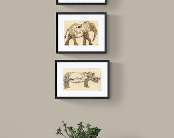 Escenas de animales africanos (grabados) Pirograbado, obra de arte única, impresión giclée