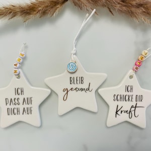 Star pendant with saying lucky charm gift stay healthy I&#39;ll take care of you give strength encouragement comfort key ring