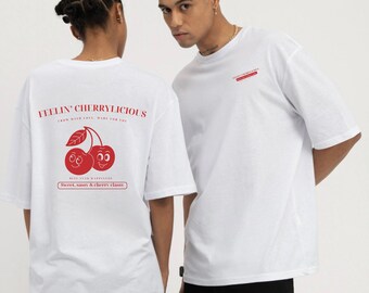 Cherry Comfort Colors® T-Shirt Retro Vintage-Inspired Fruit Tee, 90s Oversized Unisex Top Back Print Aesthetic, Best Gift for Him, Boyfriend