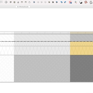Puede incluir: Un diseño arquitectónico digital, que presenta una composición en capas con diferentes tonos de gris, blanco y amarillo. El diseño incluye patrones geométricos y texturas, con el texto "ArchNotesStudio" visible en la parte superior.