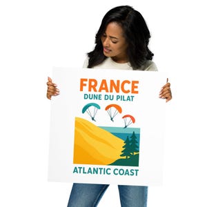 Póster de la Duna de Pilat, Francia, sin marco | Arte mural de la costa atlántica | Lámina artística de parapente | Decoración costera francesa