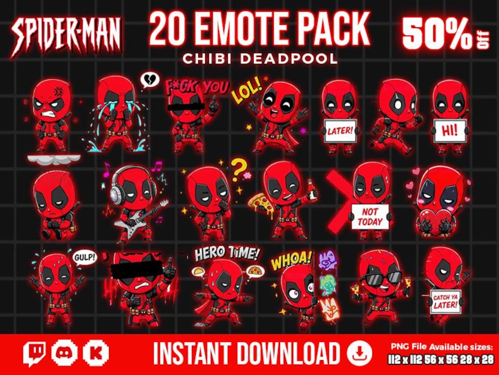 Deadpool Rivals Emote 20 Chibi Deadpool Emotes | Funny Twitch & Discord Emoji Pack (instant ...