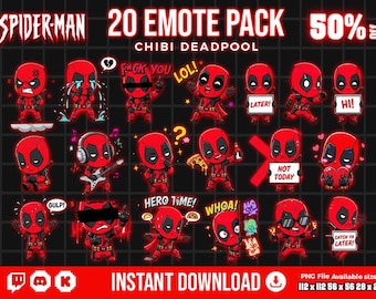 20 Chibi Deadpool Emotes | Funny Twitch & Discord Emoji Pack (Instant Download)