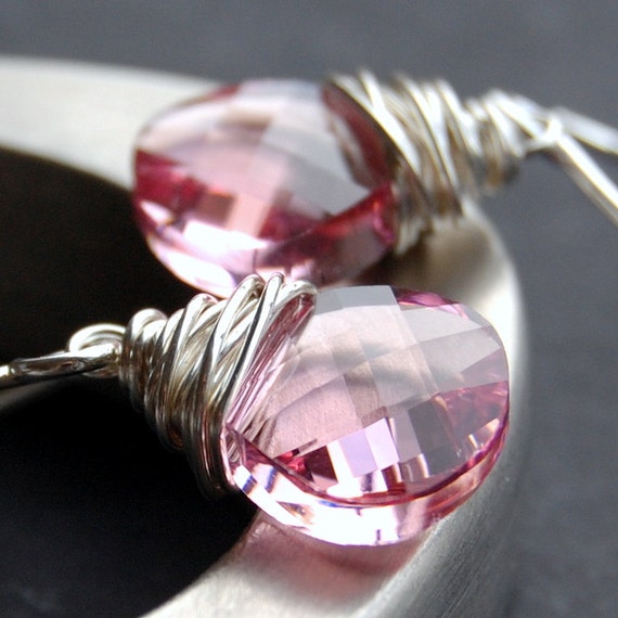 Swarovski Crystal Earrings Rose Pink Sterling Silver Wire | Etsy