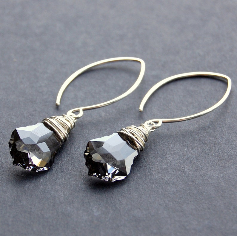 Gray Crystal Earrings Black Diamond Swarovski Crystal Wire Etsy