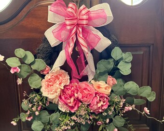 Pink Floral Eucalyptus Wreath: Spring Wedding Door Decor