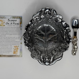 Baby Feeding Set Gift Vintage Arthur Court Bunny Leaf Dish with Spoon Mini Book Original Box New