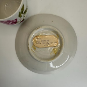 Antique German Cup & Saucer, Demitasse, Circa 1920 or Before, Pink Rose, Dated Gift Note on Bottom