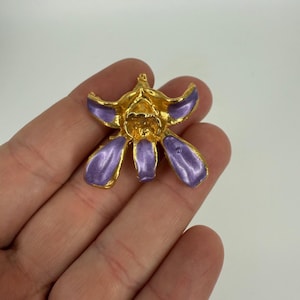 Brooch Vintage Purple Flower Pin Gold Floral Pin 1980s Costume Jewelry