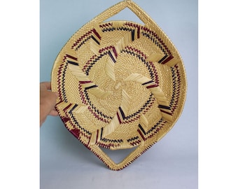Vintage Palm Basket Handwoven Mexican Natural Fiber Tray