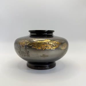 Japanese Koro Antique Incense Burner Mt Fuji Scene Signed Shunko Meiji Taisho 5