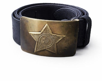 Vintage USSR Soviet Military Belt 40” Brass Star Hammer & Sickle Buckle Leather
