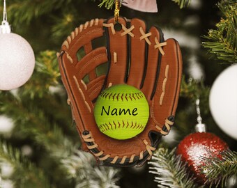 SOFTBALL  FULL COLOR CHRISTMAS ORNAMENT PERSONALIZED FREE SHIP 