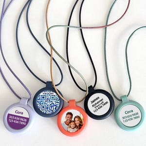 Personalized AirTag Case ID Necklace – with QR Code / Special Needs ID Keychain Necklace, AirTag Holder Necklace for Kids and Adults