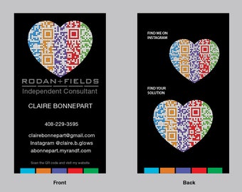 Digital File - Rodan and Fields QR code business card design R+F solution tool Instagram or Facebook heart QR code logo designs