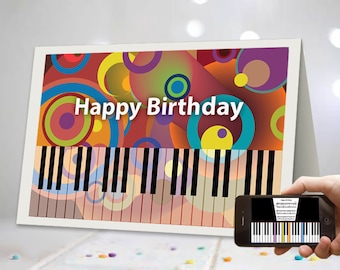 Tarjeta de feliz cumpleaños con teclado de piano virtual, tarjeta musical de feliz cumpleaños AR única para niños, amigos, tarjeta musical de feliz cumpleaños
