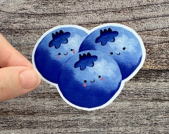 Pegatina de arándano kawaii: vinilo impermeable de acuarela