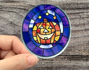 Pegatina de calabaza de vitral: decoración de Halloween resistente al agua