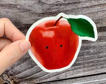 Kawaii Apple Sticker, Waterproof Vinyl Decal, Teacher Gift