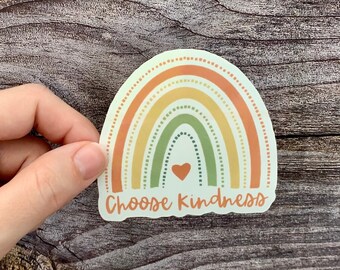 Choose Kindness Rainbow Sticker, Earth Tone Rainbow, Aesthetic Stickers, Self Care Stickers, Cute Stickers, Positive Stickers