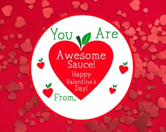 Applesauce Valentine Pouch Labels, Instant Download, Classroom Valentines, Valentine Stickers, Printable Applesauce Valentines, Healthy